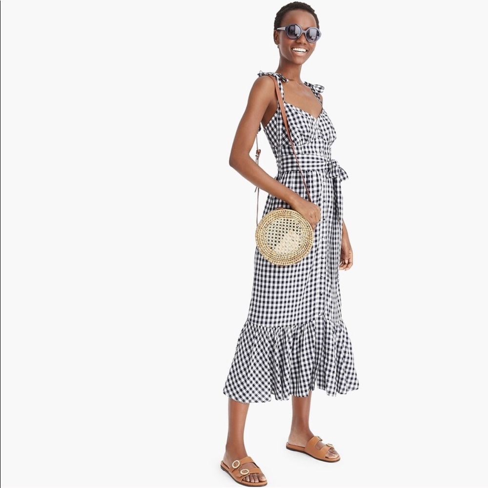 J. Crew Navy Gingham Midi Dress